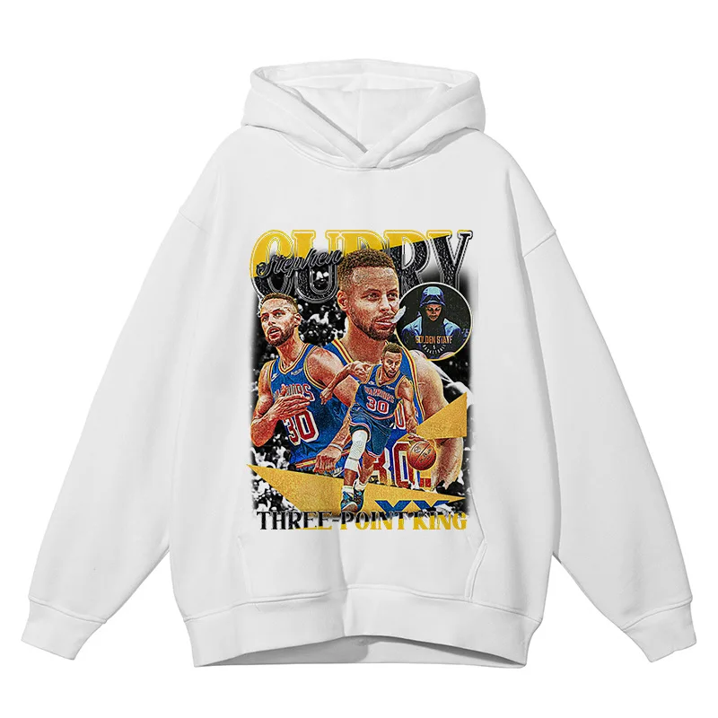 High Quality Basketball Star Print Retro Pure Cotton Hoodies Women Men Hooded Sweatshirts Casual Streetwear Pullover Clothing