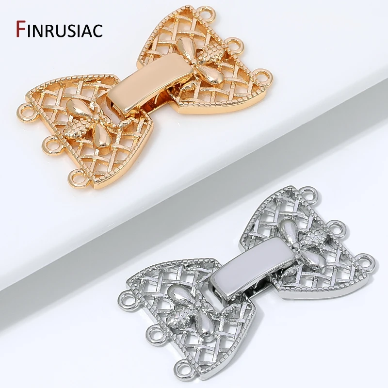 14K Gold Plated Brass 3-Row Pearl Clasps Connector for Jewelry,Multi-Strand Lock Claps for DIY Bracelet Necklace Making Findings view 5