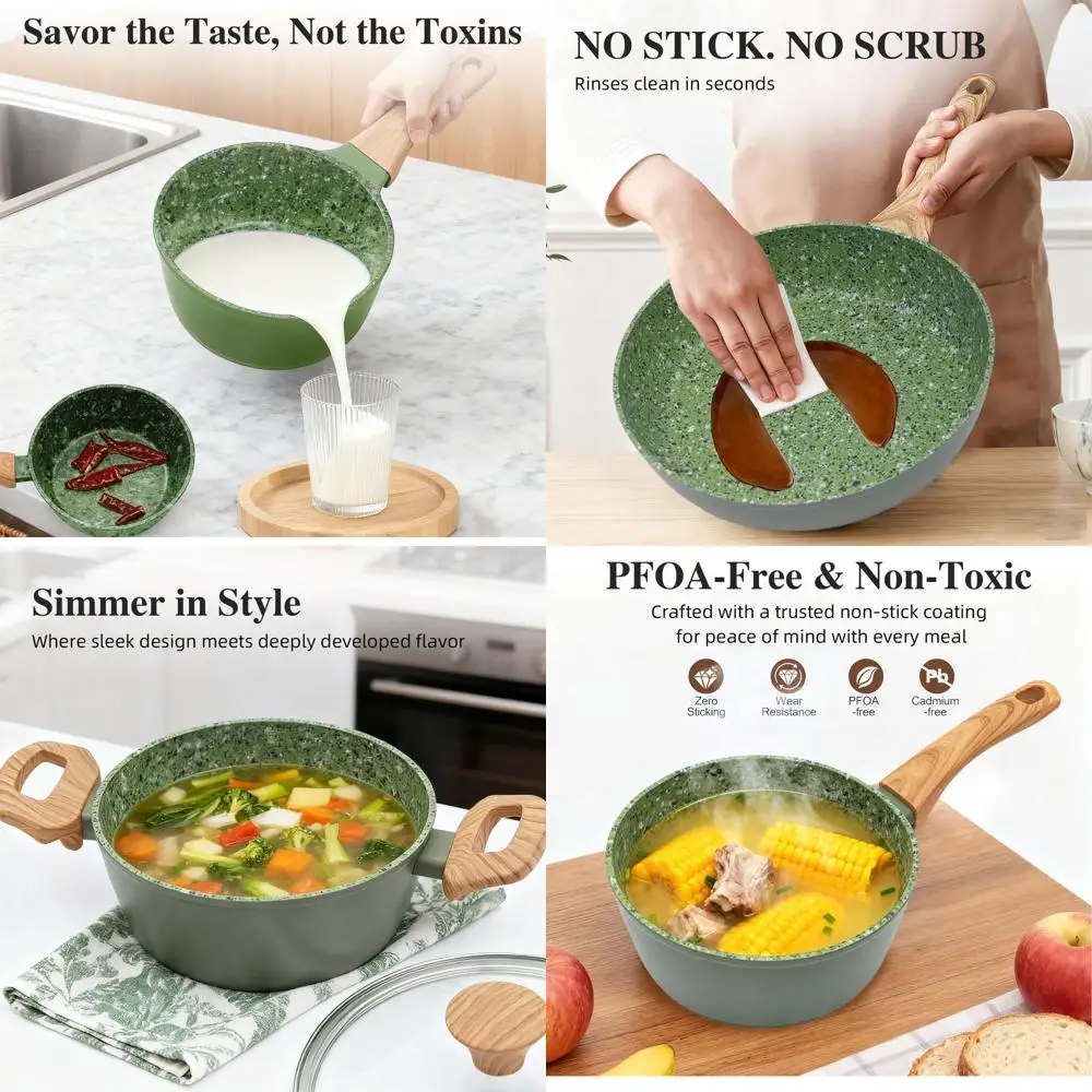 

Nonstick 3-Piece Cookware Set: 8.5 Fry Pan & 2 Pots with Lids, Safe Coating, Induction & Dishwasher Friendly for New Cooks