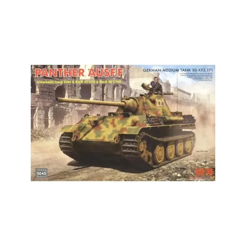 

Комплект модели Ryefield RM-5045, немецкий средний танк Sd. Кфц.171 Пантера Ауф. Ф с рабочей дорожкой, кВт. К Л/70 и КВ. К Л/100 1/35