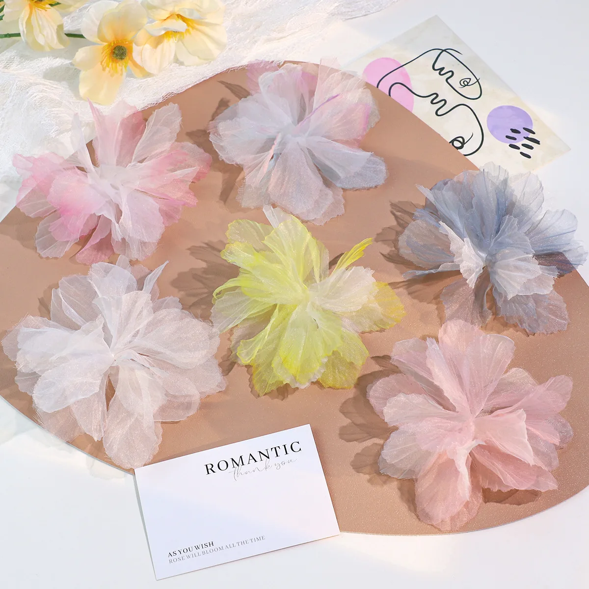 Pack of TenSuper Fairy 3D Organza Flower DIY Clothing Accessories Silk Flower Hair Accessories Garment Trimmings