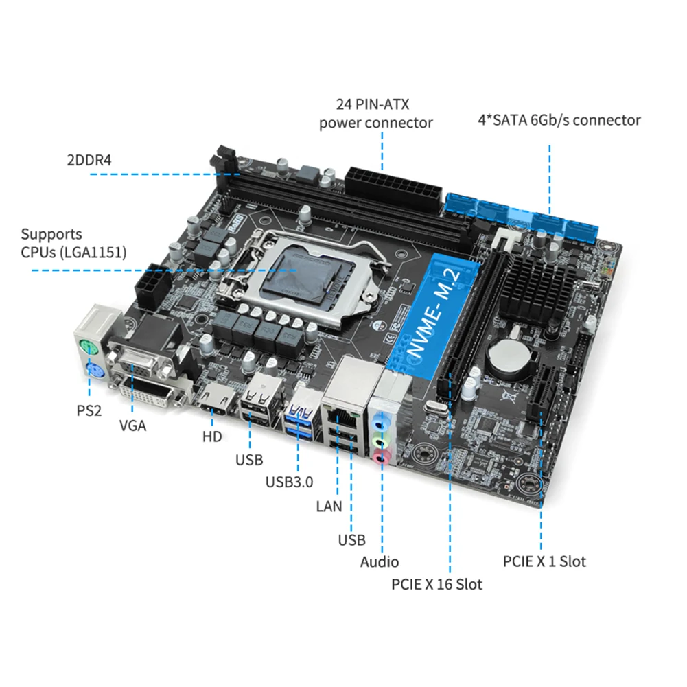 

H310 Computer Motherboard VGA/HDMI-compatible/DVI Ports LGA1151 PC Mainboard 100M Network Micro-ATX DDR4 Motherboard