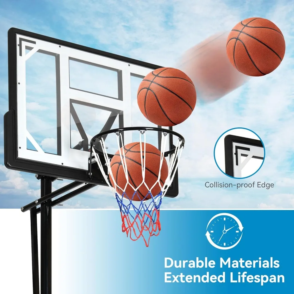 Adjustable Outdoor Portable Basketball Hoop with Iron Base, 4 Wheels for Mobility, 4.5-10FT Easy Height Adjustment, Suitable for