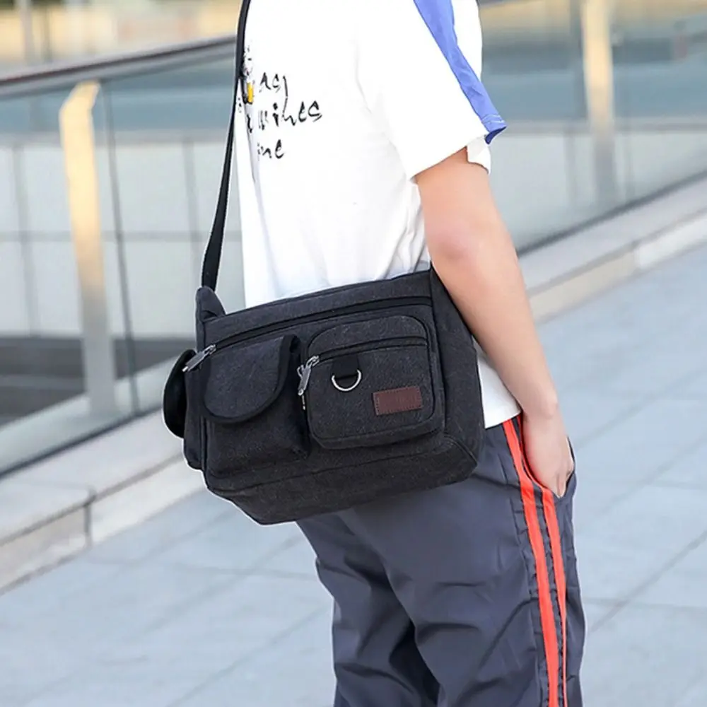 Borse a tracolla da uomo in stile coreano Borsa a tracolla in tela multifunzionale di grande capacità con tasca Borsa quadrata semplice per tutti i fiammiferi