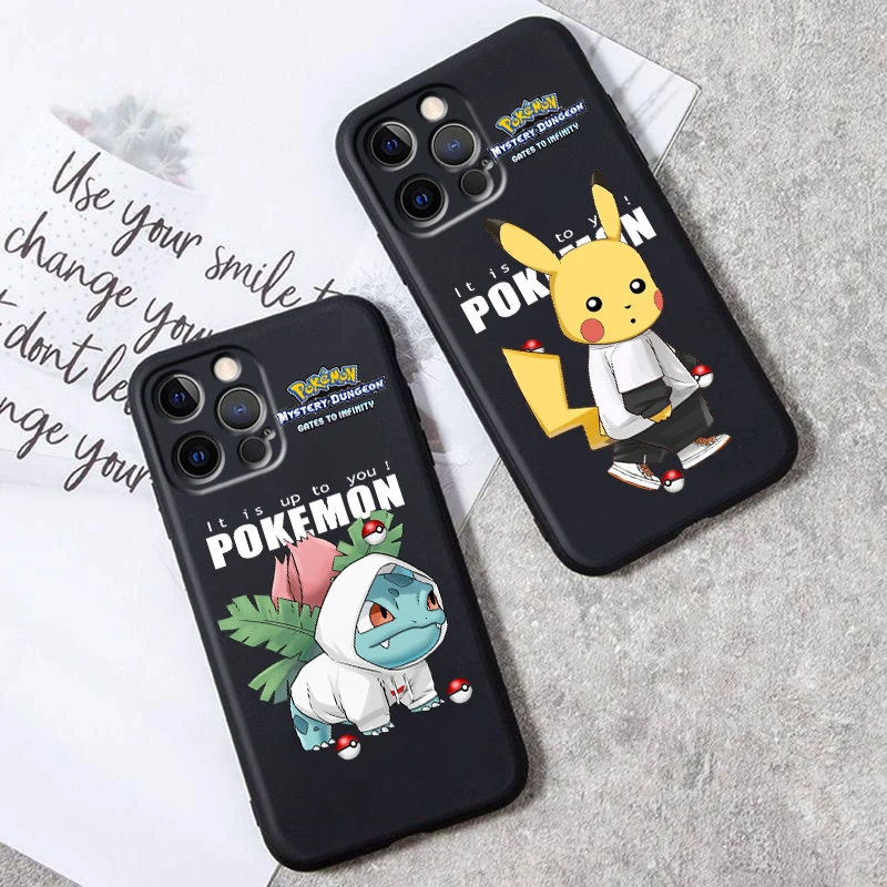 Pokemon Dragonite Snorlax Art For iPhone 15 14 13 12 11 XS XR X 8 7 SE Pro Max Plus Mini Black TPU Phone Case