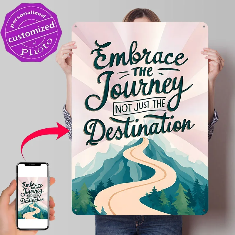 Embrace the Journey 3D Printed Texture Poster Personalized Wall Art Retro Metal Tin Signs for Garage Accessories Wand Deko Bar