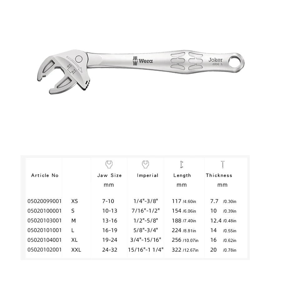 WERA 6004 Joker Self-Adjustable Ratchet Open-End Wrench with Flexible Size Adjustment for Repair Tool