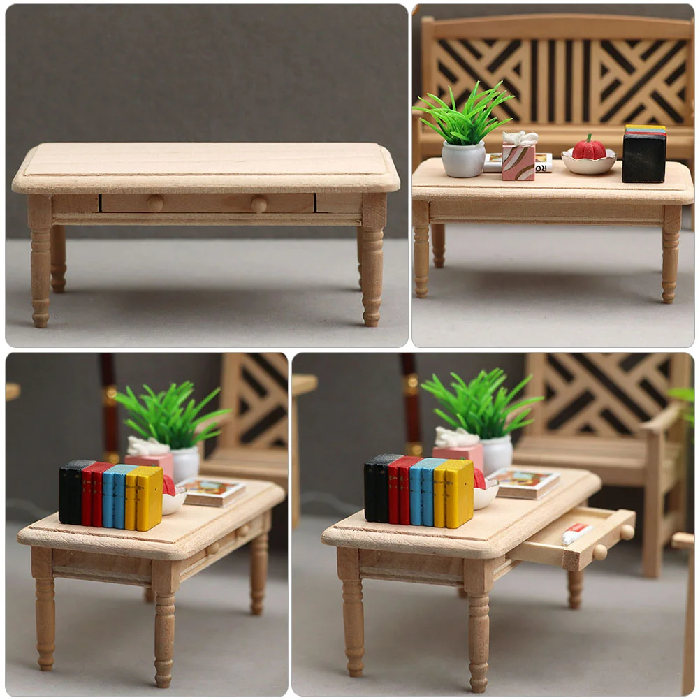 Plain Blank Coffee Table Desk Tea Model Vintage Home Decor Mini House Furnishing Supply Uncolored Wood End Child