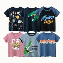 2022 Children Clothing T-Shirts for Boys 100% Cotton Short Sleeve Bus Dinosaurs Space Truck Cartoon Kids Casual Sport Top Tees