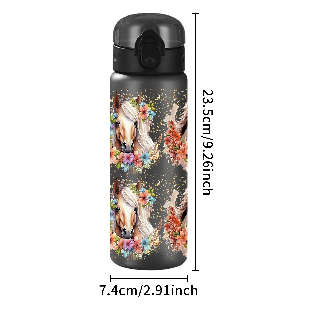 1pc,Horse Floral Pattern 26oz Plastic Sports Water Cups, Outdoor Leak Proof Water Bottle,Equestrian Competition Gift