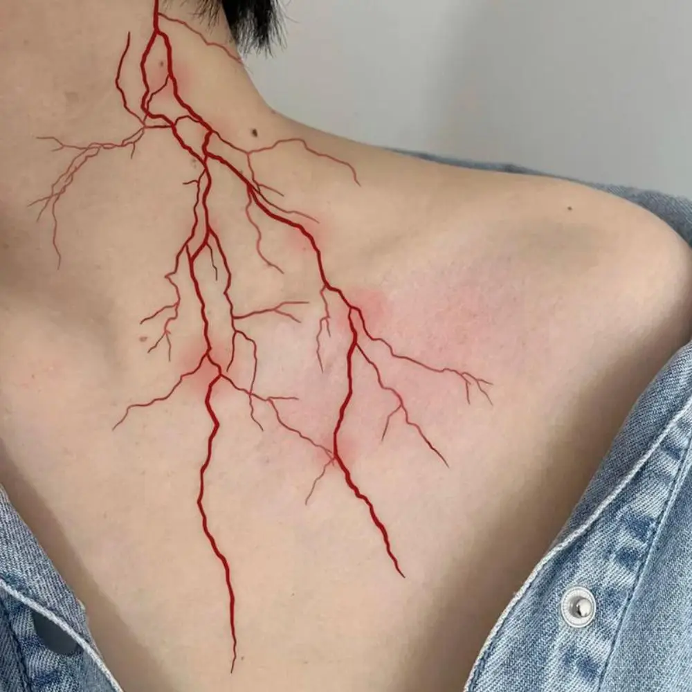 Waterproof Temporary Tattoo Sticker Long Lasting Washable Disposable Tattoo Sticker Red Lightning Pattern Water Transfer Paper