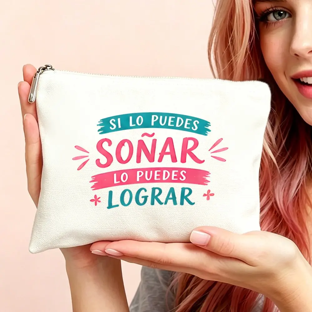 1pc Makeup Bag Cosmetic Toiletry Pouch Versatile Use Gift for Women Spanish Motivational Slogan Mom Christmas Hallowmas Gift Bag