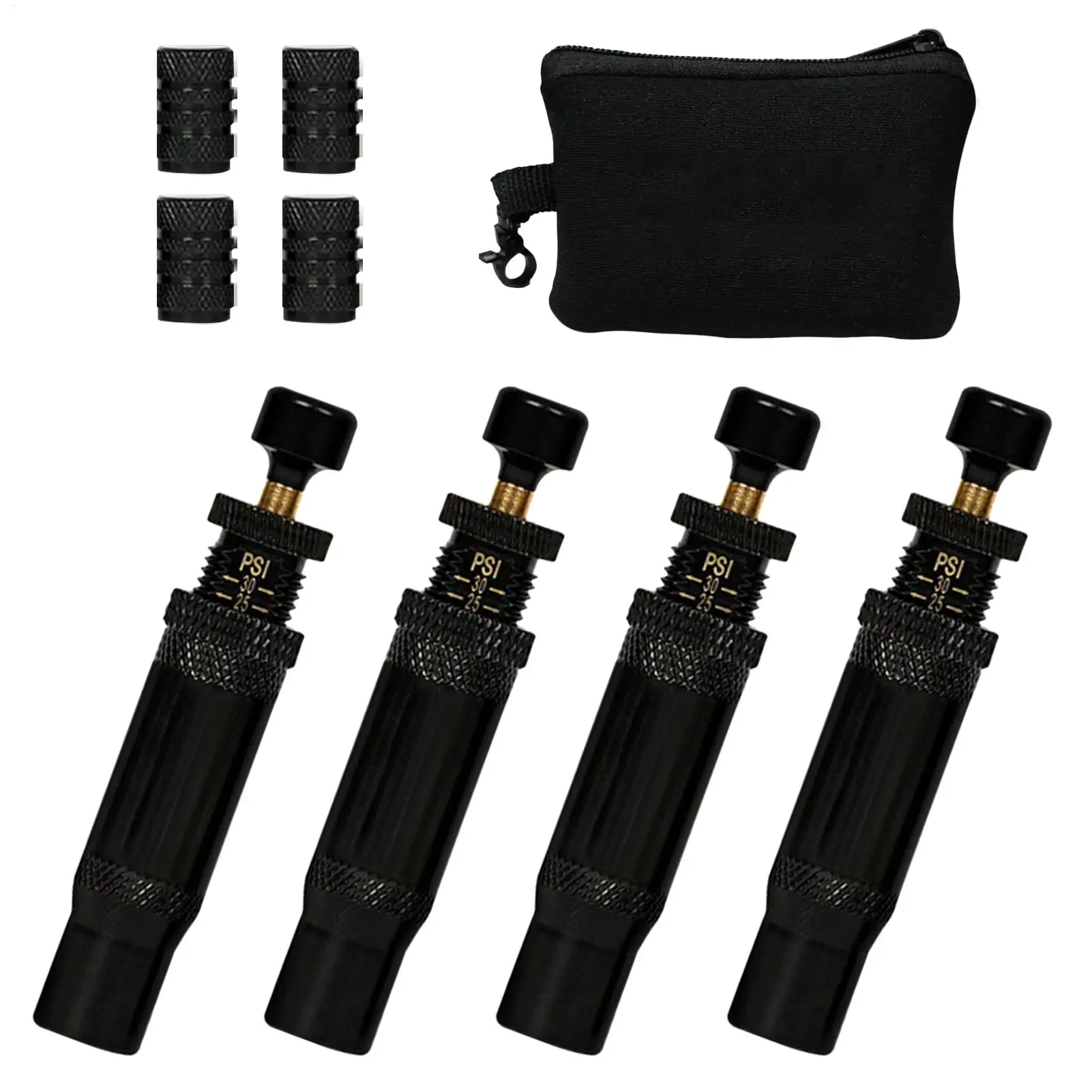 

4pcs Auto Stop Tire Deflators Offroad Accessories Adjustable Deflator Valve Kit 10-30 PSI 4x4 Rapid Spin On Inflator Tool