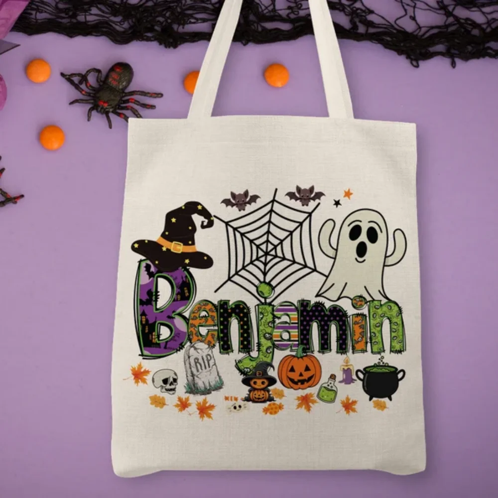 حقيبة حمل الهالوين المخصصة، حقيبة اسم الهالوين المخصصة، حقائب حلوى الهالوين للأطفال، حقيبة الهالوين للأطفال، حقيبة خدعة أو علاج #1