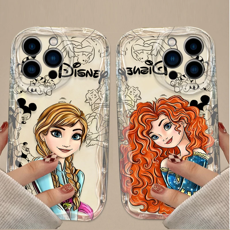 Disney Princess Clear 3D Wave Case For iPhone 16 15 14 13 12 11 Pro Max X XR XS 8 7 Plus SE 2020 Soft Silicone Shockproof Cover image 2