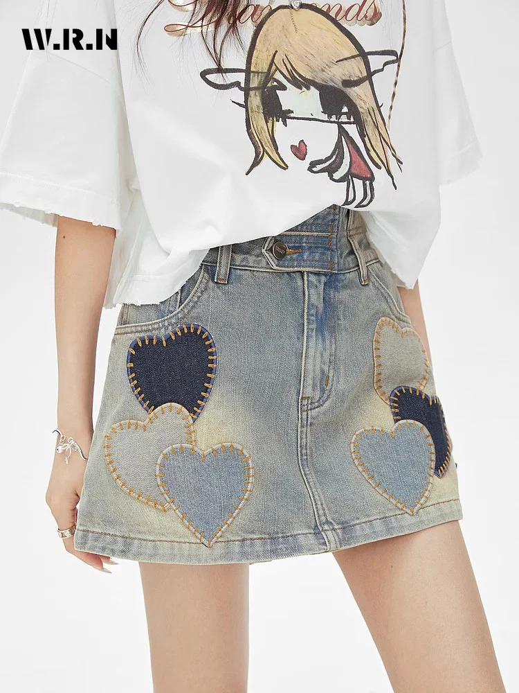 

Korean Y2K Fashion Harajuku High Waist Jeans 2024 Summer Street Style Shorts Women's Sexy Hearts Print Slim Fit Denim Shorts