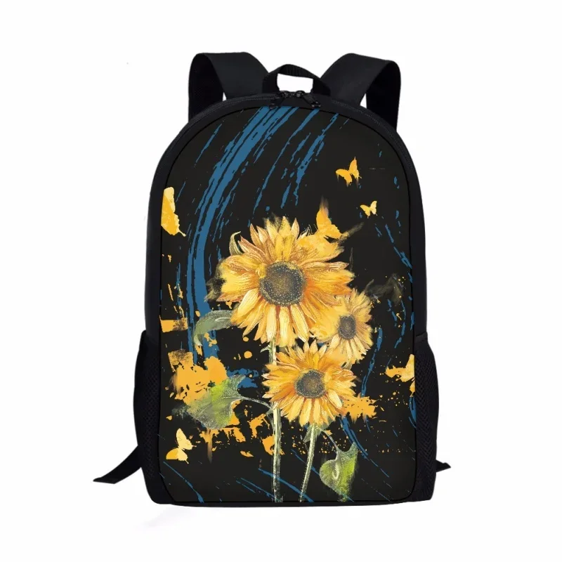 Mochila casual diária para meninos e meninas, bolsa escolar para estudantes, estampa padrão girassol, mochila para adolescentes, mochila para homens e mulheres