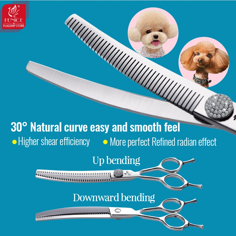 Fenice Professional 7.0 inch Left Handed Dog Grooming Scissors Straight/Curved Thinning Fluffy Shears Pets Supplies Groomer Tool