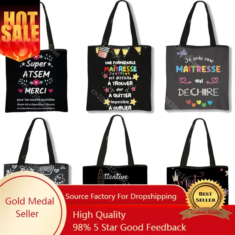 Thanks Teacher / Gracias Maestra Handbag Canvas Women Shopping Bags Teacher's Day Tote Bags Fashion Graduation Gift