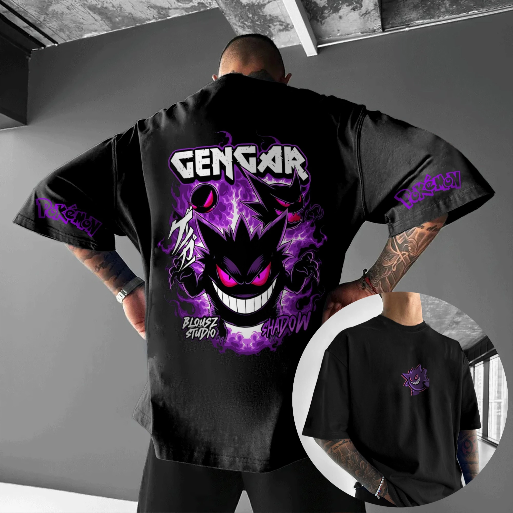 

Pokémon Anime Pikachu Gengar Peripheral Printed Short Sleeved Men's and Women's Loose Sports Comfortable Cotton Couple T-shirt