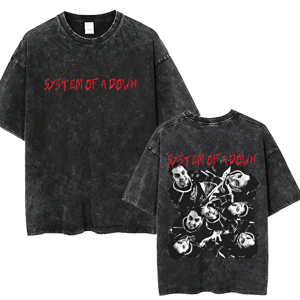 Gewaschenes Vintage System of A Down T-Shirt für Männer und Frauen Retro Rock Metal Übergroße T-Shirts Herren Lässige Baumwoll-Kurzarm-T-Shirts – Detail 6