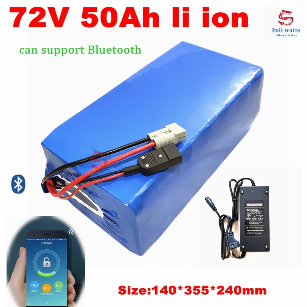 

72v 50Ah lithium with Bluetooth APP BMS 5000W bicycle scooter bike Motorcycle Forklift Crane +10A charger