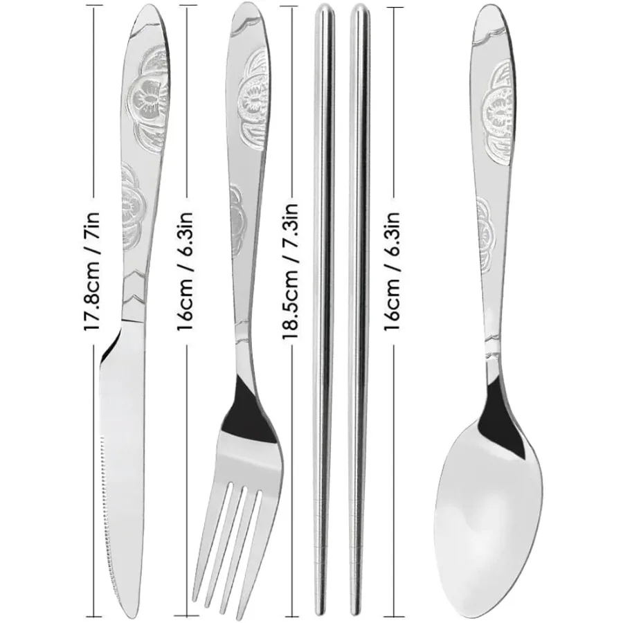 3 حزمة التخييم الفضيات مجموعة 12 قطعة سكين شوكة ملعقة عيدان الفولاذ المقاوم للصدأ مع حقيبة حمل أدوات المائدة غير قابل للصدأ فلاتوار #2