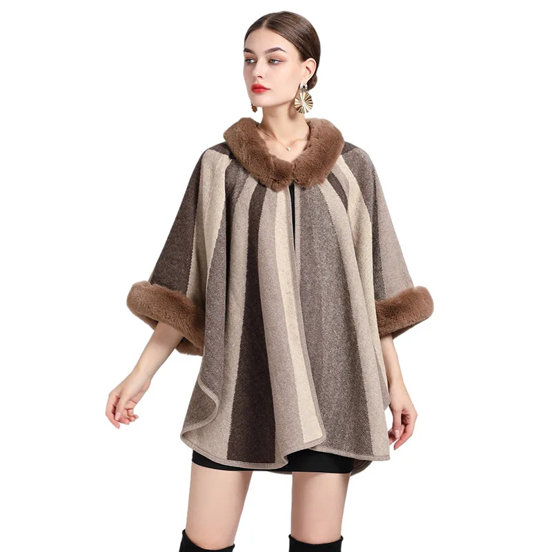 

Women Faux Fox Fur Shawls Jackets Overcoat Winter Plus Size Loose Knitted Cardigan Woolen Coat