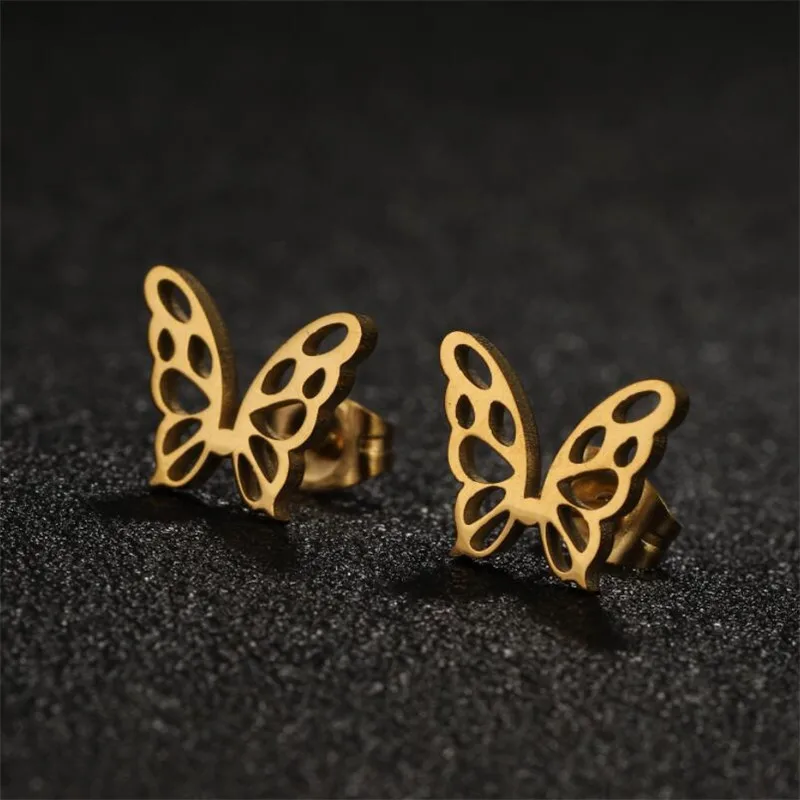 Golden Stainless Steel Mini Stud Earrings for Women Fashion Leaf Skull Neuron Lotus Earings Trendy Jewelry Animal Korean Gift