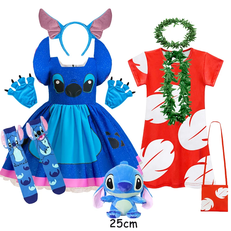 

Kids Girls Princess Dress Cartoon Stitch Movie Role Play Costume Stage Performance Halloween Carnival Children Dress Up