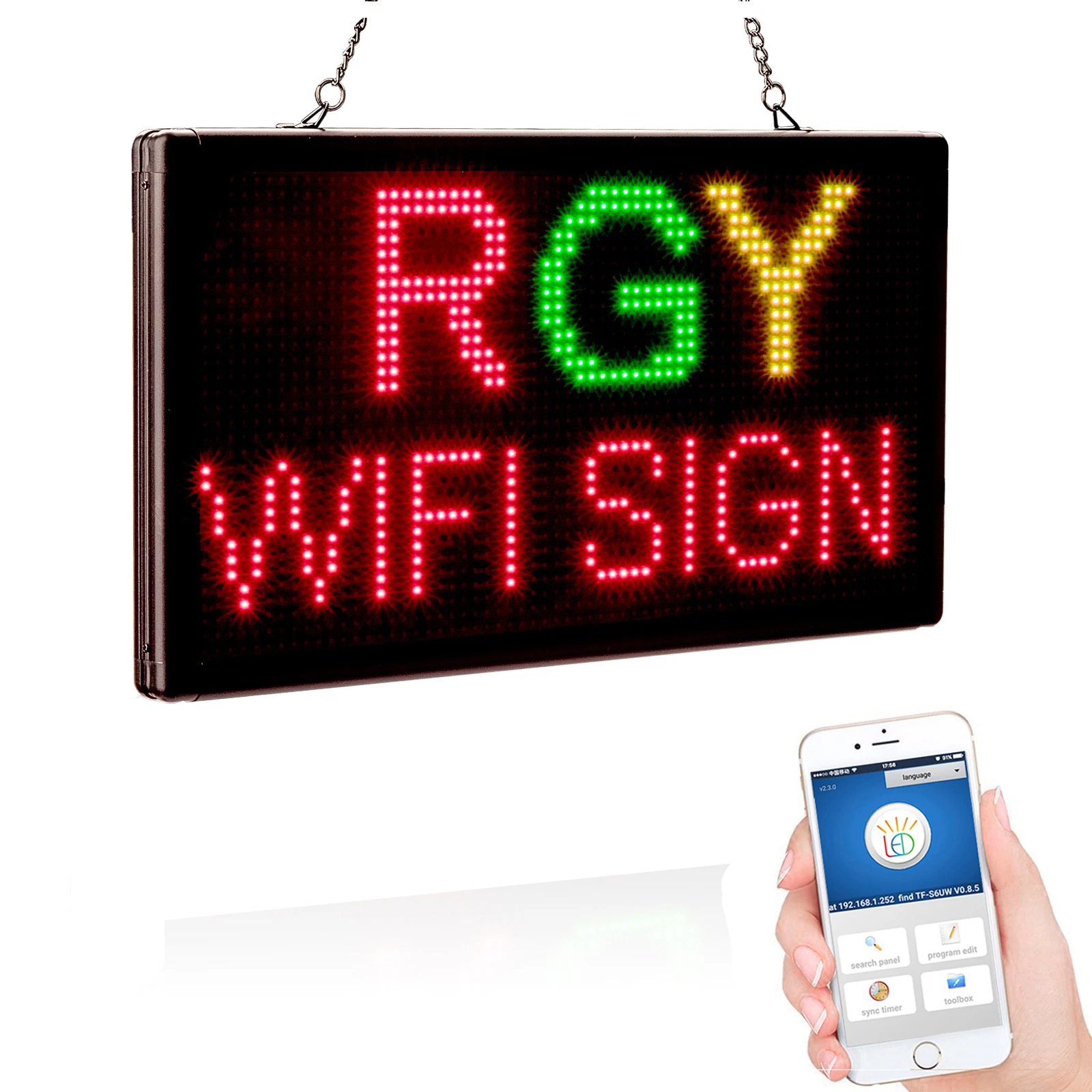 Leadleds LED Scrolling Sign WiFi and USB Control RGY Tri-Color Programmable Display Indoor Message Board Electronic Advertising