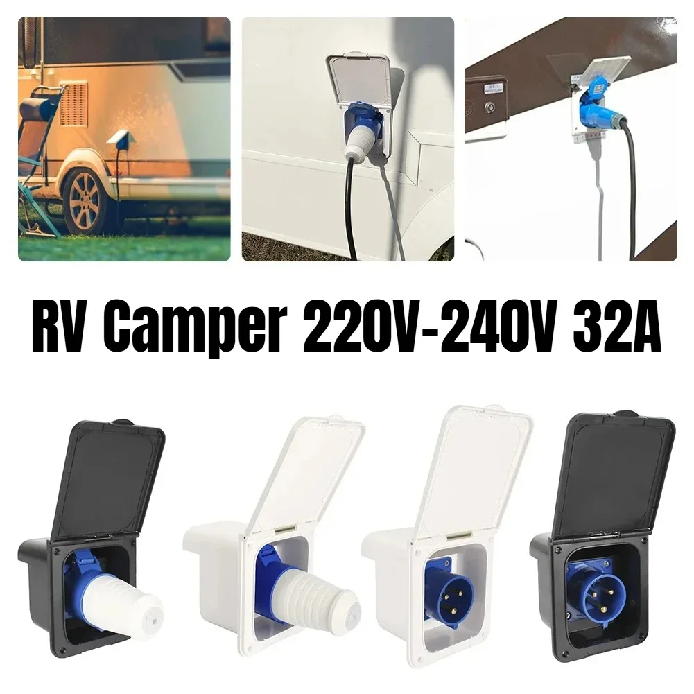 New RV Camper 220V-240V 32A External Flush Hook Up Waterproof Plug Socket With Waterproor Cover For Caravan Trailer Motorhome