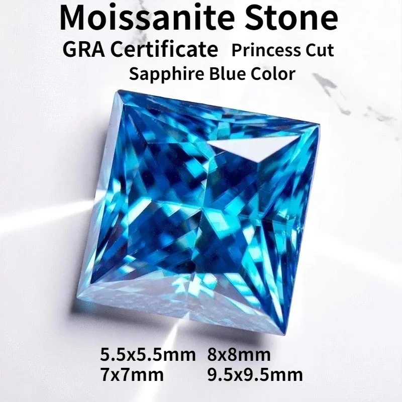 

L-Moissanite Stone Sapphire Blue Color Princess Cut Gemstone For Jewelry Making Material Lab Grown Advanced With Certificate