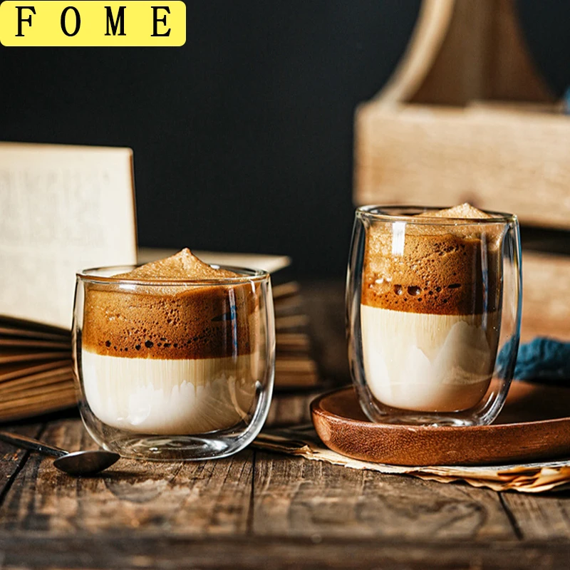 

2/4pcs Glass Coffee Cup Set Double Walled Glass Mug Heat-resistant Milk Espresso Cup Cappuccino Mug Juice Tea Cup 240/300ML