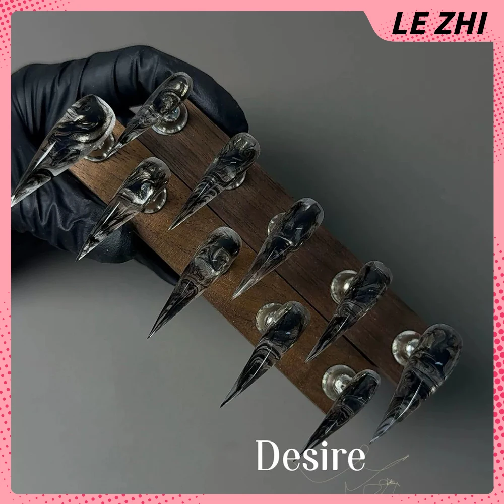 10 قطعة فتاة التوابل الملونة بسيطة طويلة الوحش مخلب اليدوية اضغط على الأظافر التنين شكل مخلب التدرجات قابلة لإعادة الاستخدام غطاء كامل مسمار