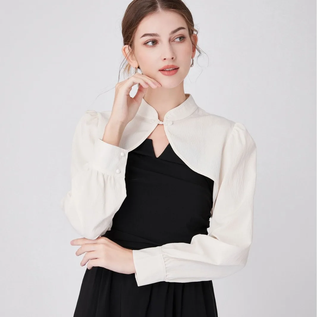 

Women Long Sleeved Shoulder Wraps Fake Collar Classic Half Shirt Small Cape Detachable Sweater Blouse False Collar Accessories