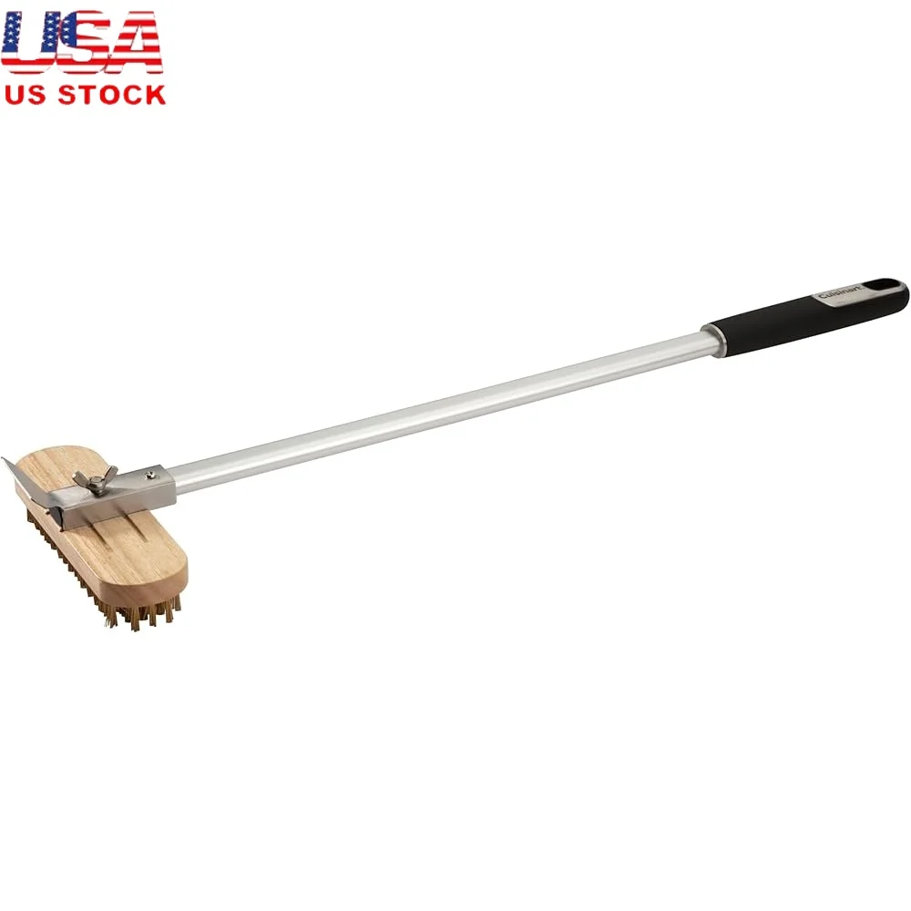 

24 Inch Pizza Stone Cleaning Brush Rotating Head Brass Bristles Long Handle Lightweight Durable Integrated Scraper Kitchen Tool