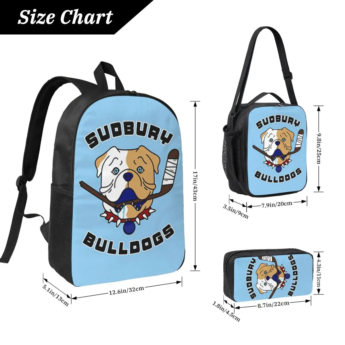 Sudbury Bulldogs Shoresy Logo Backpack Student Boys Girls BookBag School Bag Shoulder Bags 3ps Insulated Lunch Bag Pencil Case