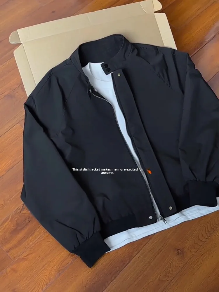 Loose Fit Men's Pure Black Pilot Jacket Spring Autumn New Style Advanced Feeling Baseball Shirt Bomber Workwear Outerwear