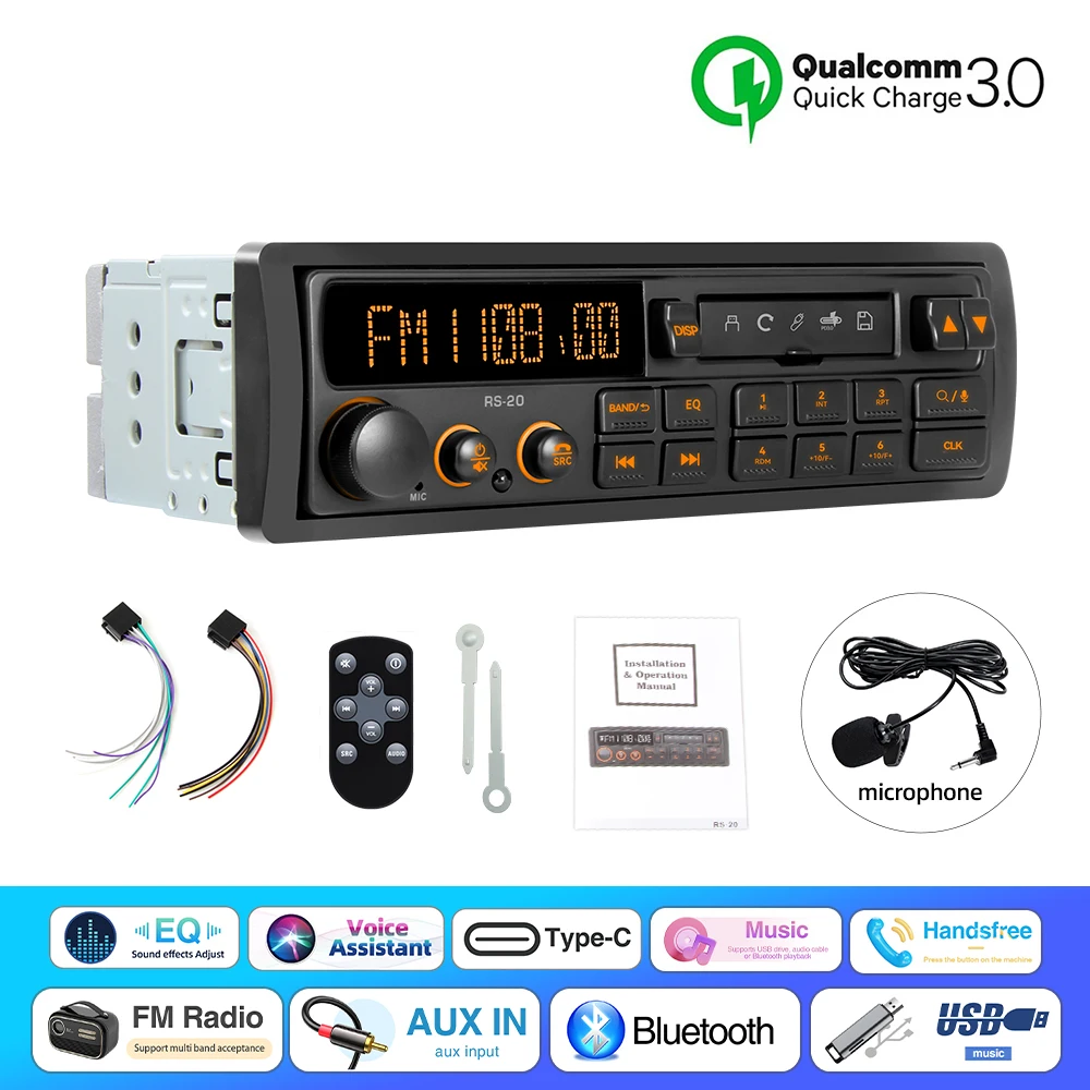 Retro MP3 Autoradio Speler 1 DIN Stereo EQ FM AM RDS DAB Ontvanger QC3.0 Bluetooth USB AUX Ingang Voor VW Porsche Mercedes Benz BMW