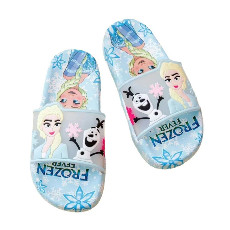 

Disney Cute Cartoon Frozen Princess Elsa Olaf Summer Girls' Soft Sole Indoor Anti Slip Kids' Baby Pink Blue Slippers 26-35