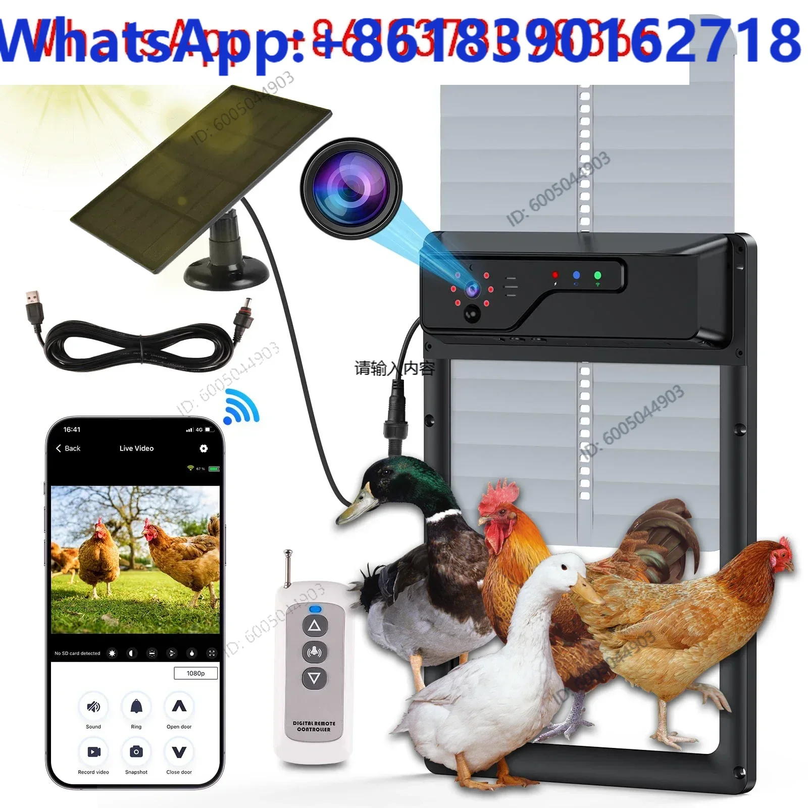 Solar Automatic Chicken Coop Door with Camera 1080P Auto Chicken Door Solar Power True APP Control WiFi Network Monitor Timer