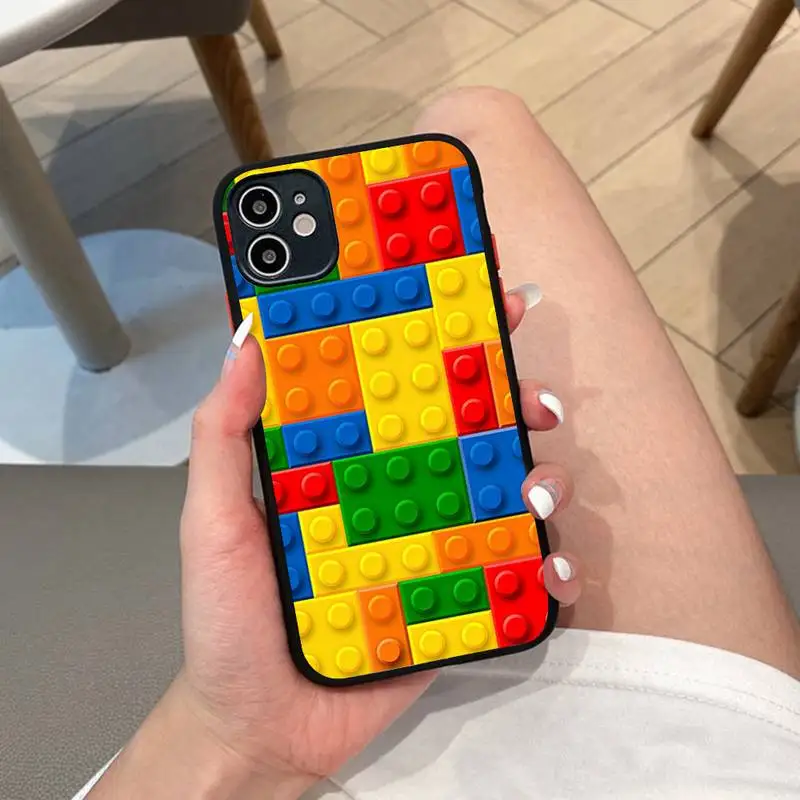 Toy Building Blocks Colorful Cute Kids Phone Case for iPhone 14 11 12 13 Mini Pro Max 8 7 Plus X XR XS MAX Translucent Matte