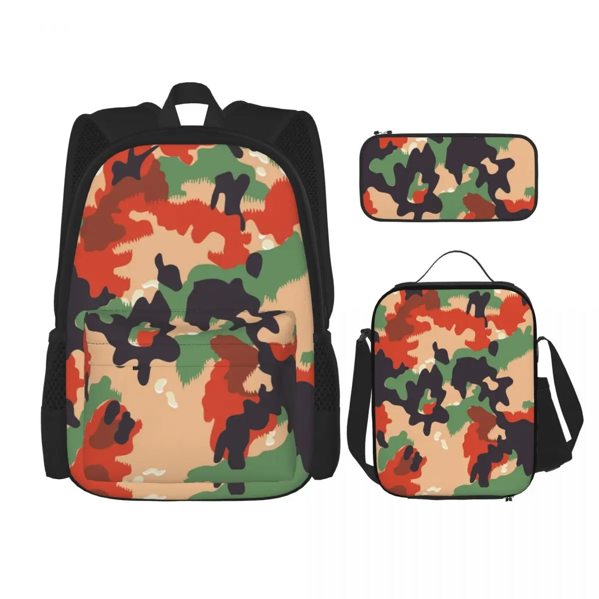 Swiss Army Camouflage Backpacks Boys Girls Bookbag Students School Bags Kids Rucksack Lunch Bag Pen Bag Three-Piece Set