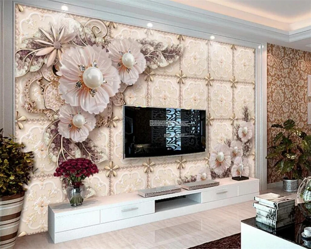 Custom wallpaper 3d mural luxury exquisite three-dimensional jewelry flower living room papel de parede TV background wall paper