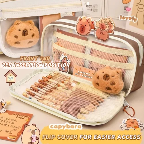 Imagen 2 del producto Estuche para lápices Capybara de gran capacidad de 9 capas, estuche para lápices de gran capacidad, estuche para lápices de papelería con tapa abatible, bolsa de almacenamiento de papelería