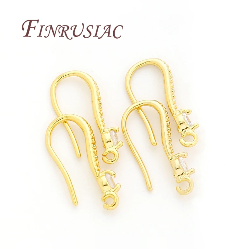 18K Gold Plated  Earring Hooks with CZ French Ear Wire Fish Hook with Loop For Jewelry Making DIY Earring Findings Supplies