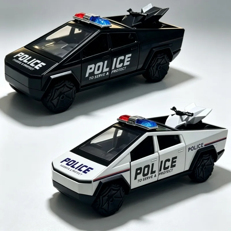 1/36 police pickup static alloy figurine, with motorcycle accessories, desktop collectible model car