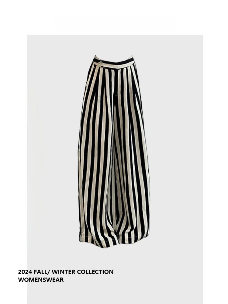 

Forever 2, прямые повседневные брюки с высокой талией, модные полосатые свободные широкие брюки, летняя коллекция, женские большие размеры