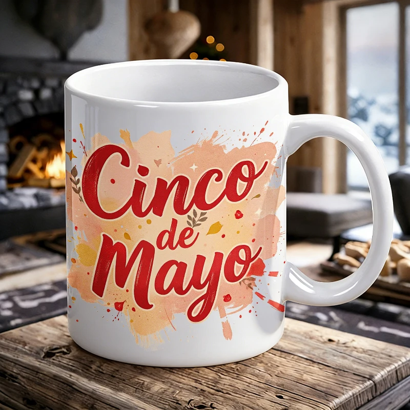 

Cinco de Mayo Watercolor Splash Ceramic Mug Festive Artistic Coffee Cup, Milk Cup, Office Cup, Gift for Friends, Fade-resistant